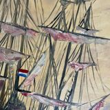 French oil painting on wood dutch 17th / early 18th century sailing ships in the sea storm