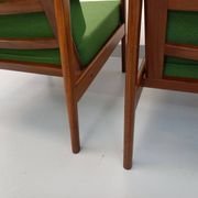 Pair of vintage Scandinavian armchairs in teak and green fabric from the 1960s.