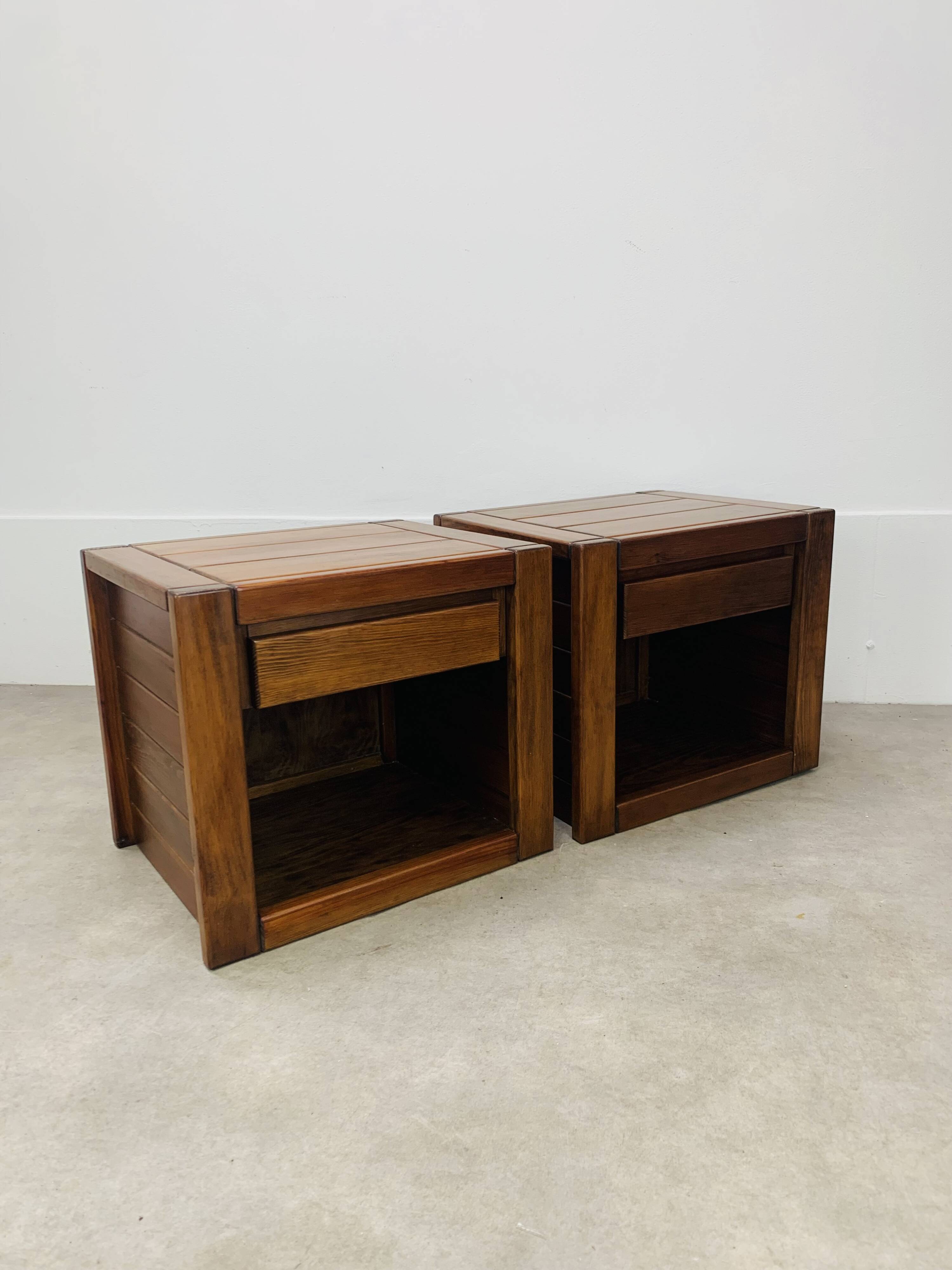 Pair of vintage Maison Regain elm bedside tables