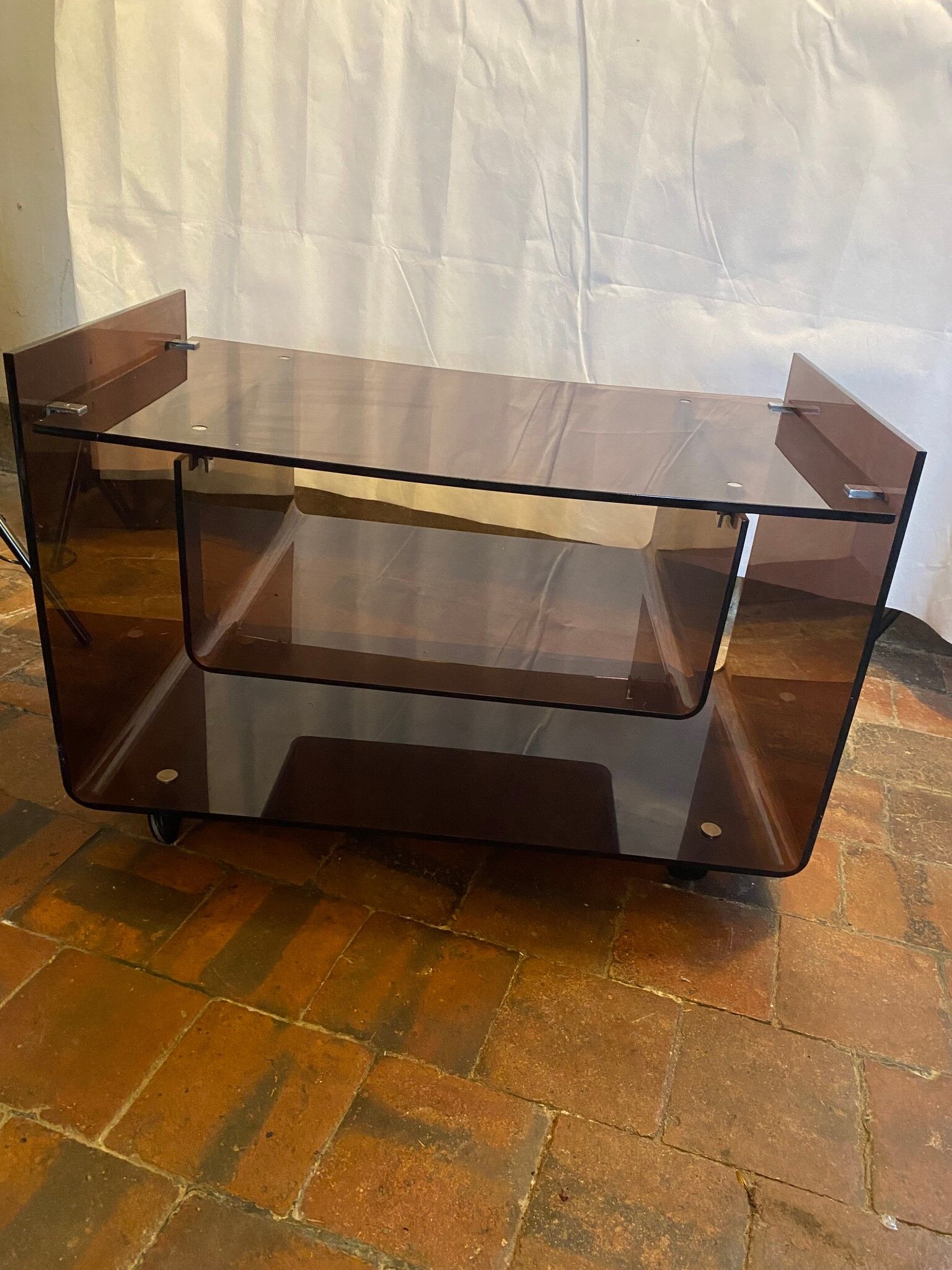TV stand 70s smoked plexiglass