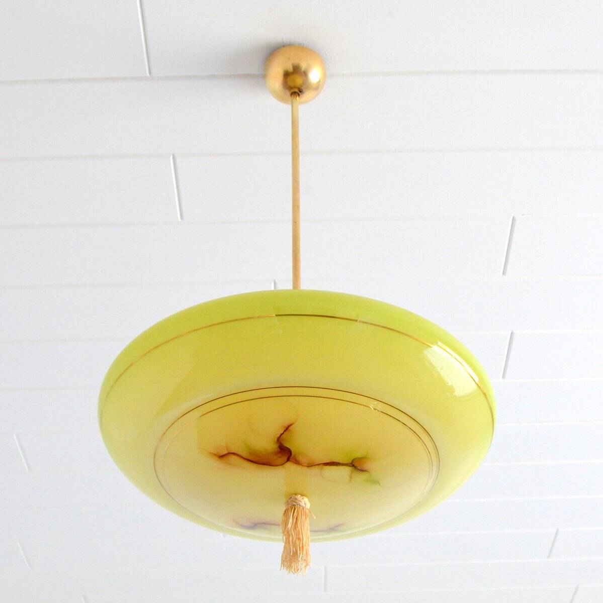 Vintage art deco yellow opaline basin pendant light