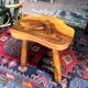 Tabouret vintage en bois d'olivier années 70