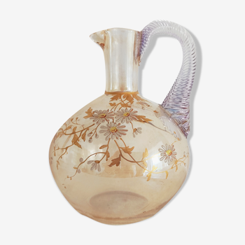 Pichet en verre décor de fleurs 19e siècle