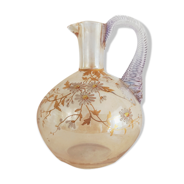 Pichet en verre décor de fleurs 19e siècle