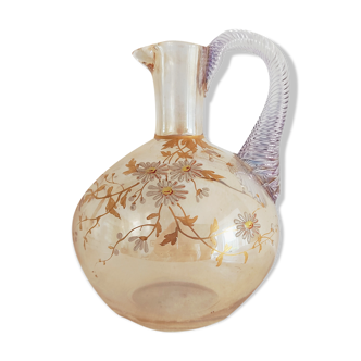 Glass pitcher decorated with 19th century flowers