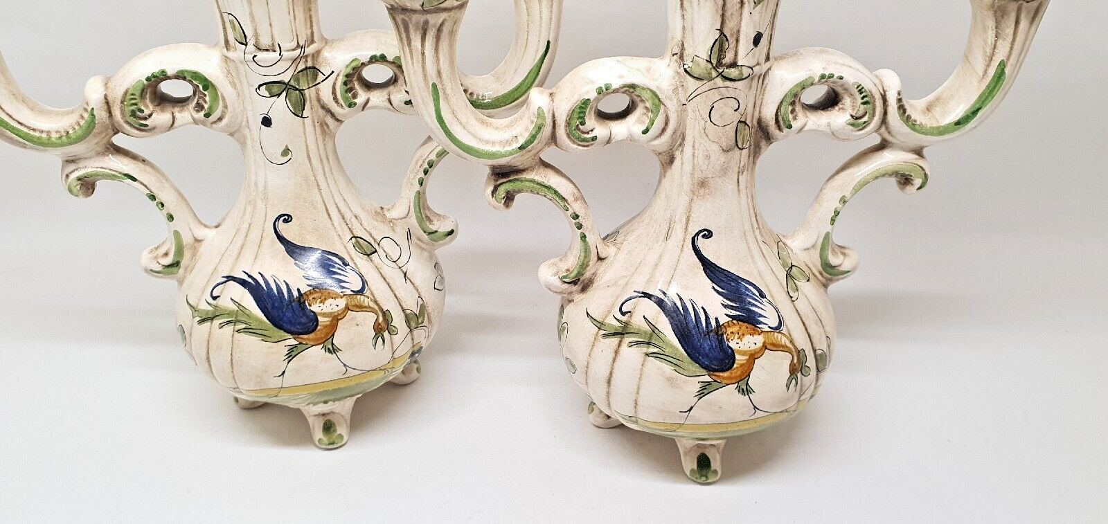 Pair of 2 candlesticks Capodimonte Italy style moustier