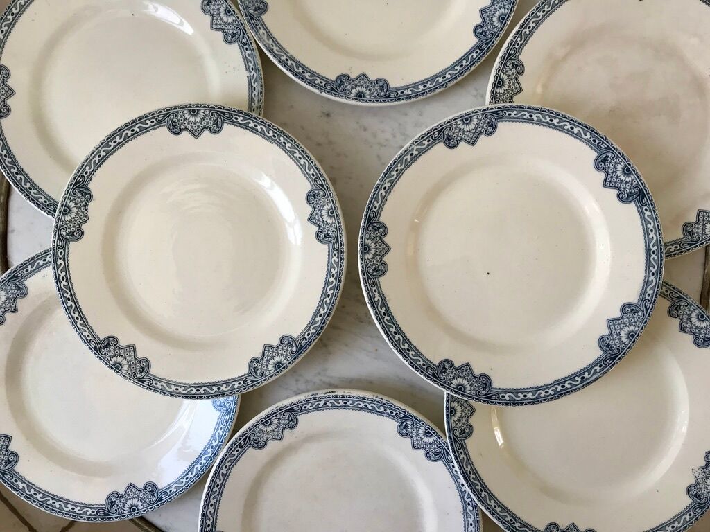 set of 8 dessert plates Terre de Fer Salins model Jumièges late nineteenth