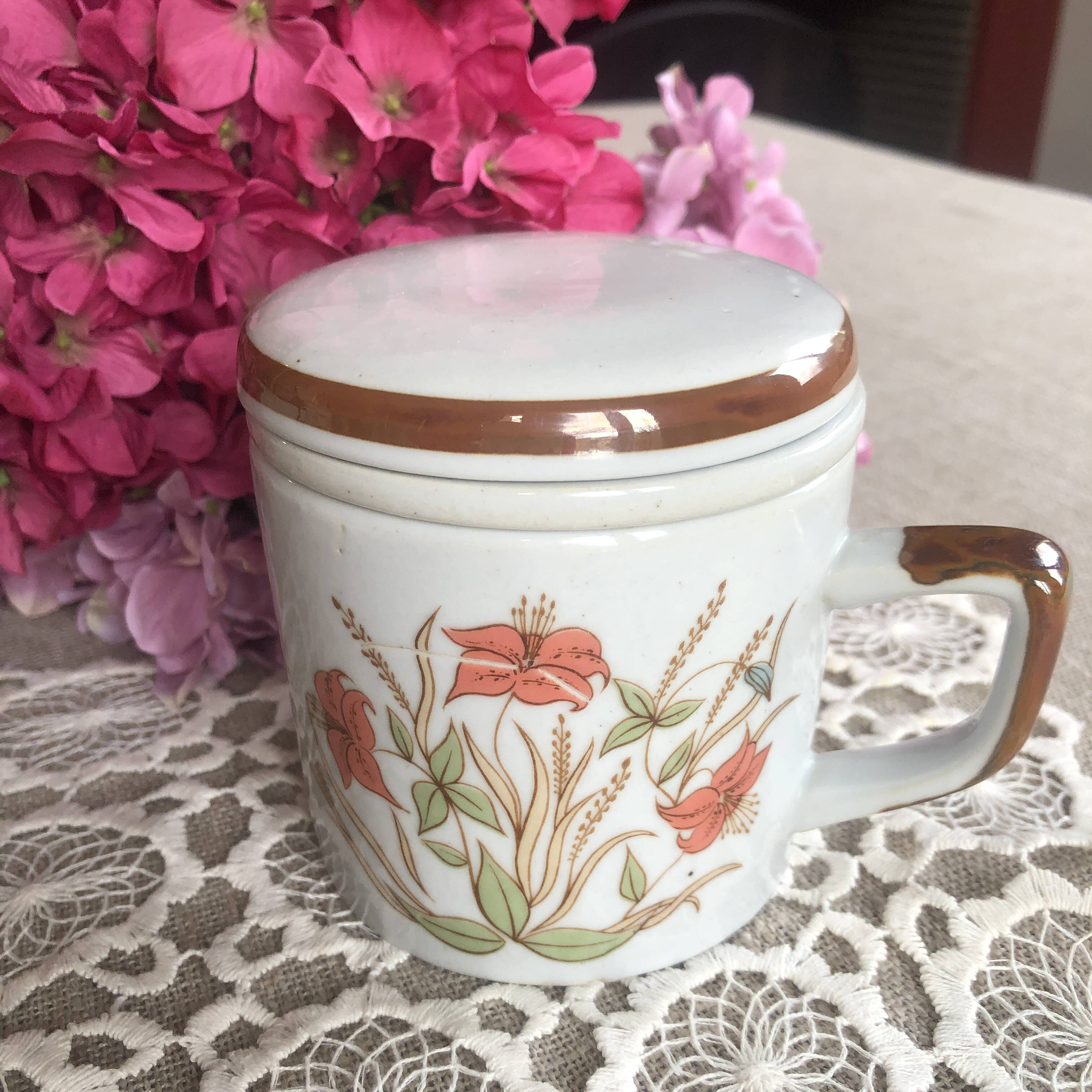 Orange flower stoneware tea pot