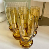6 amber blown glass water glasses