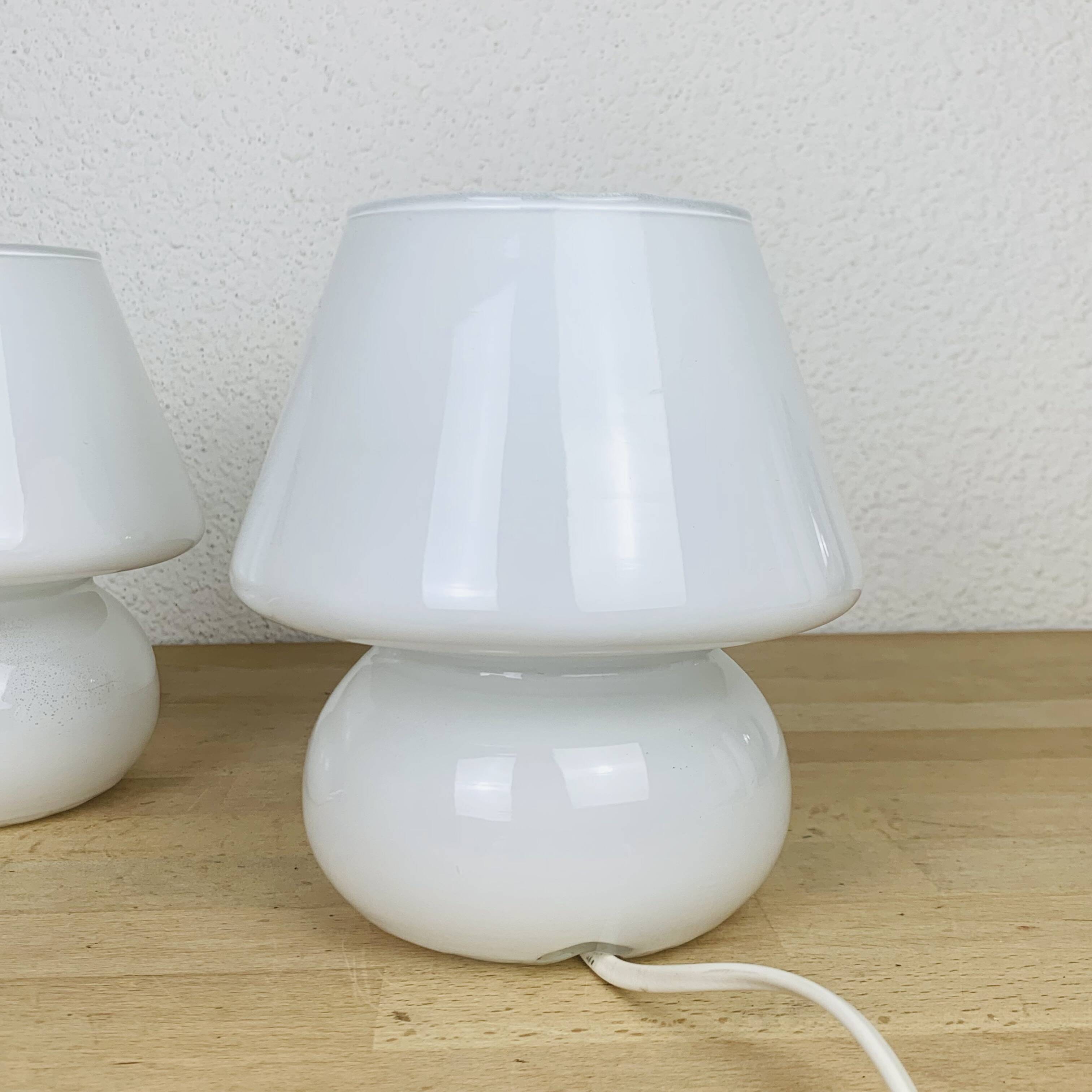 Pair of white opaline mushroom lamps