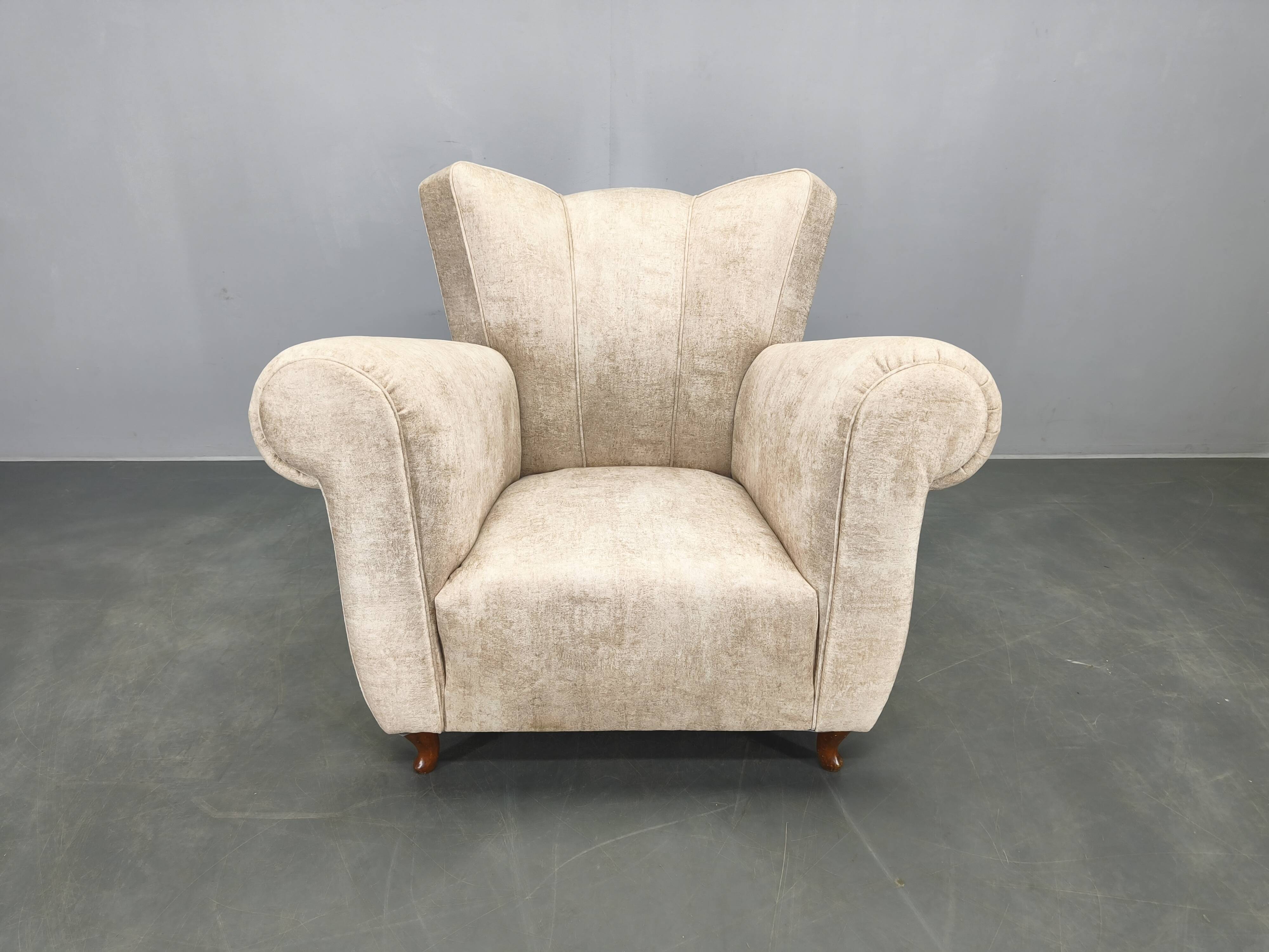 Italian Mid Century Velvet Lounge Armchair, 1950s