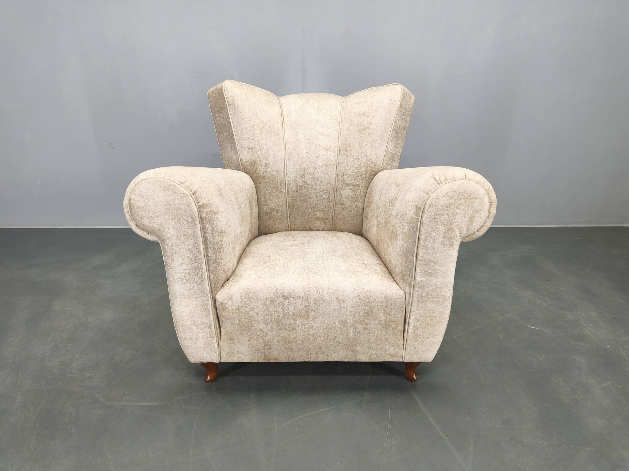 Italian Mid Century Velvet Lounge Armchair, 1950s