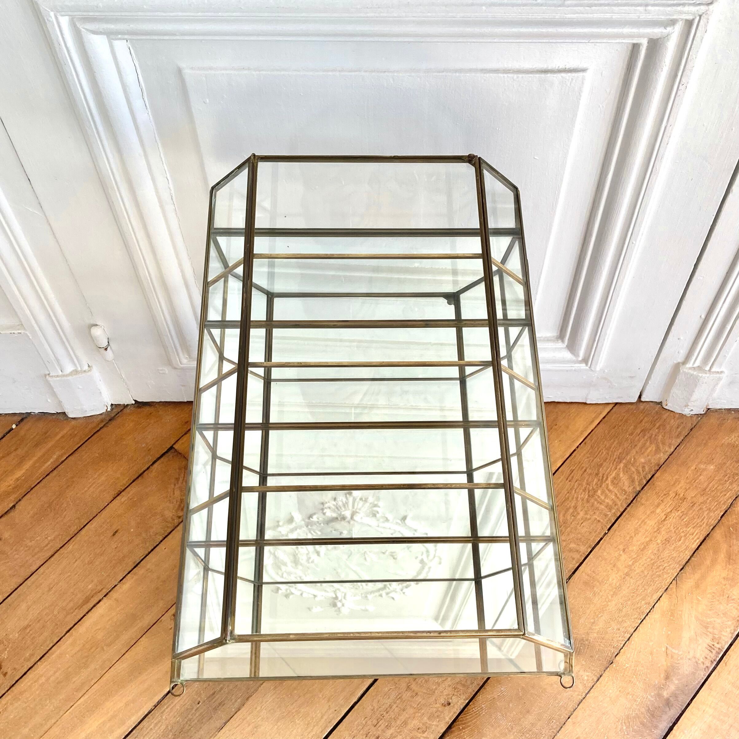 Wall showcase XXL brass glass and mirror 1960