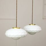 Mid-Century Italian Ceramic & Brass Pendant Lamps, Set of 2
