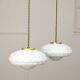 Mid-Century Italian Ceramic & Brass Pendant Lamps, Set of 2