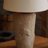 Vintage modern French table lamp in stone with elephant patterns, 1970s.