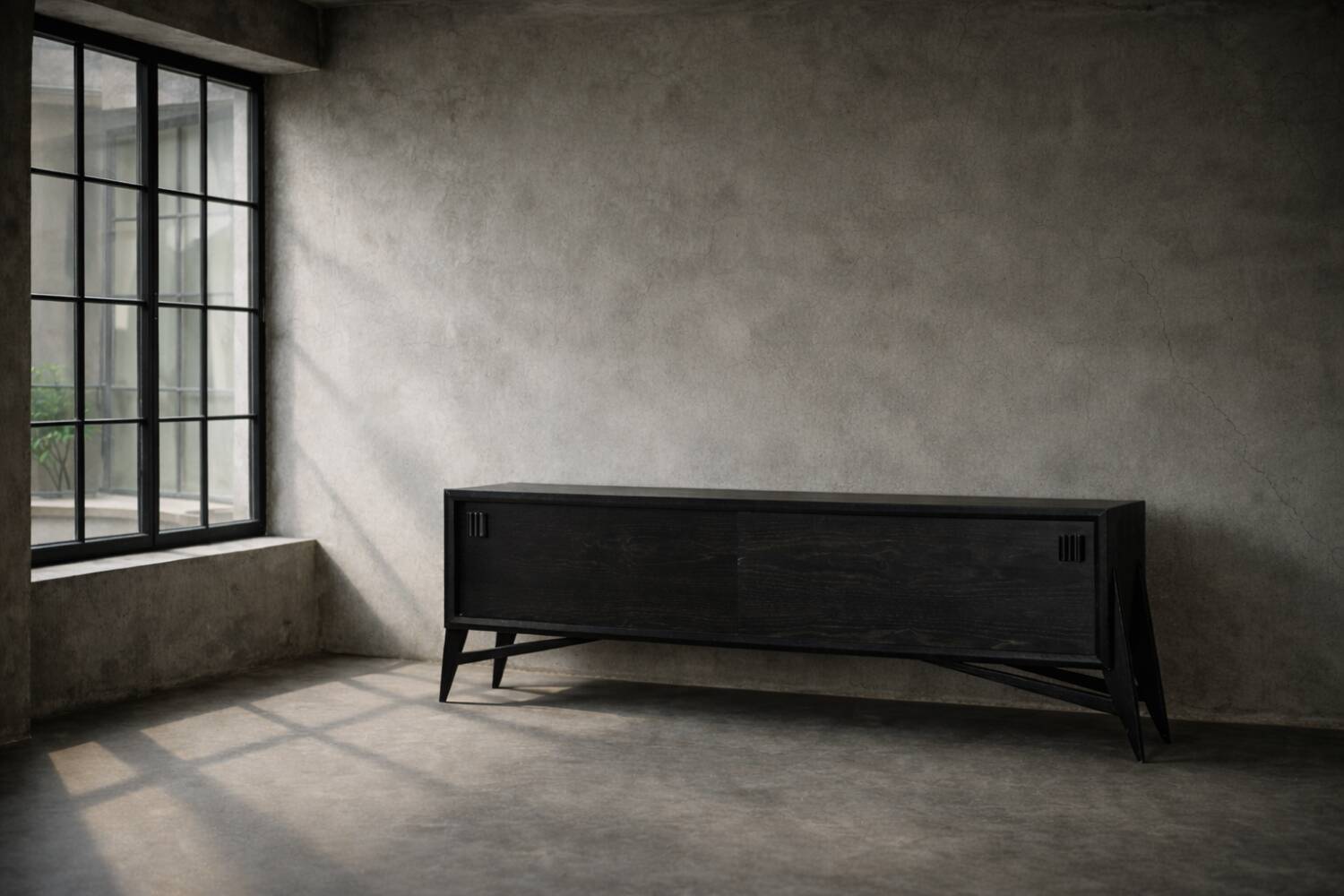 Vintage Mid-Century Scandinavian Modern Dark Oak Sideboard & Wooden Handles