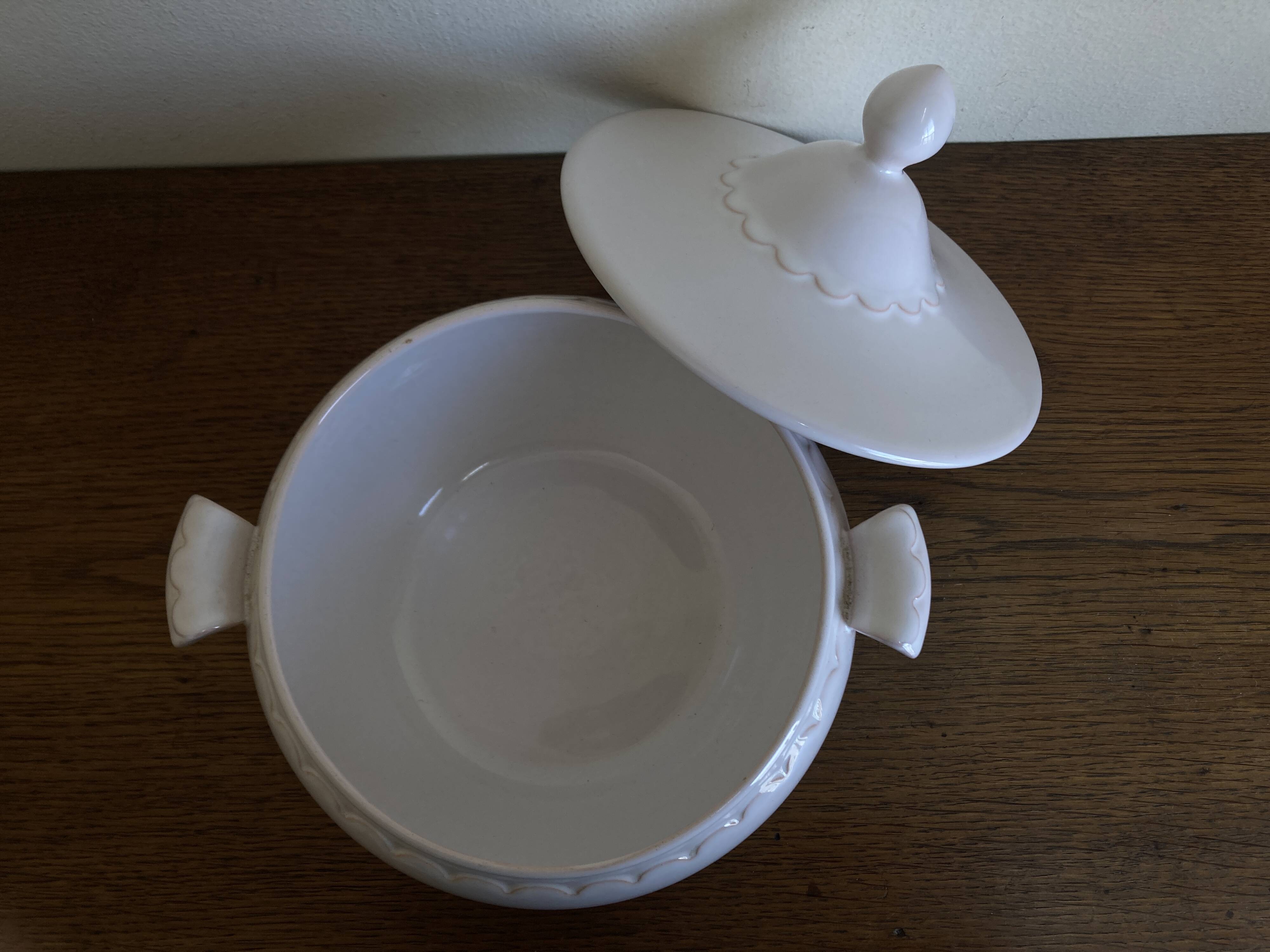Neo-classical soup tureen Festons Pierre Motton Gien earthenware 1970