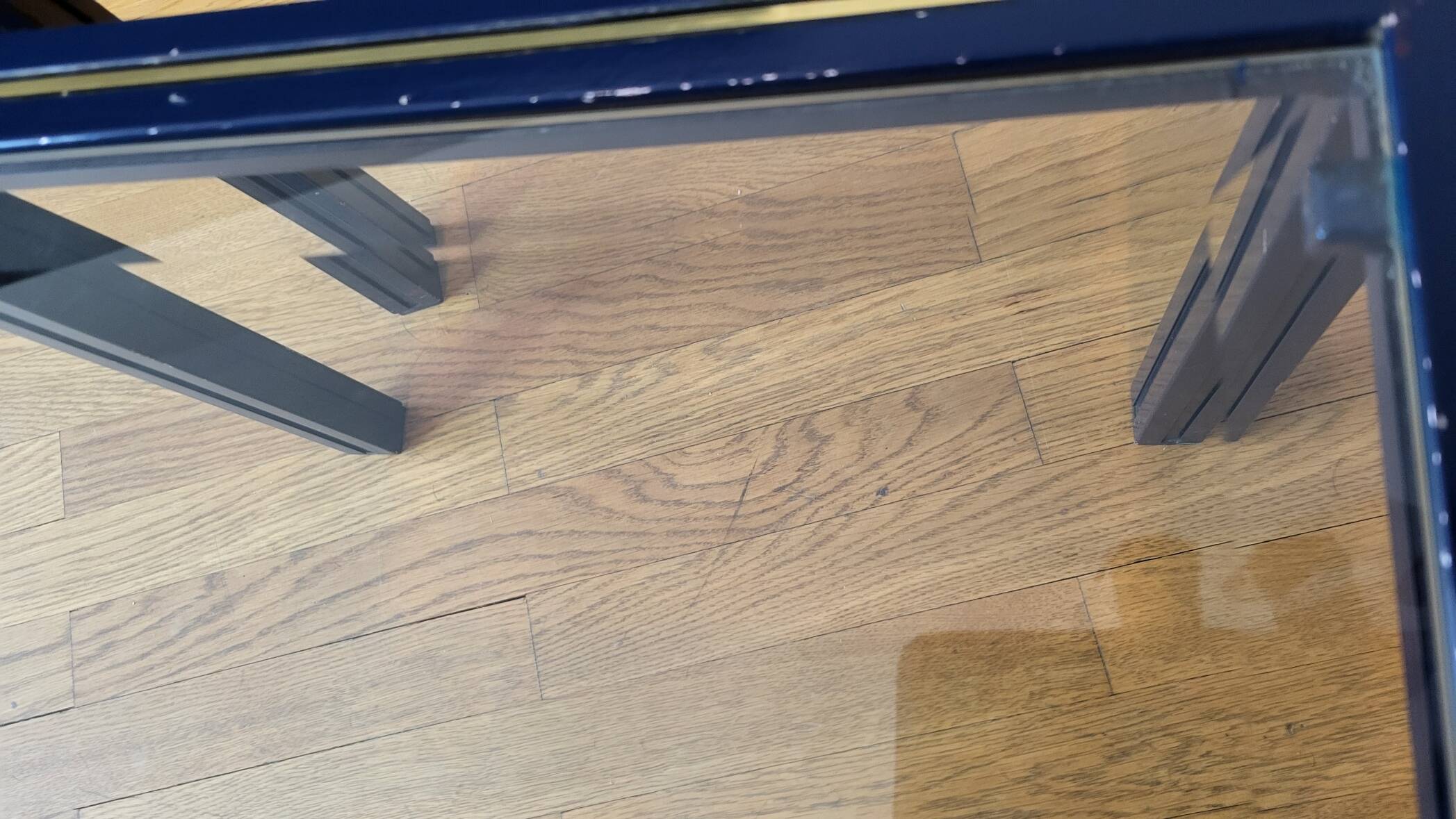 Set of 3 Pierre Vandel nesting tables in blue lacquered metal and glass top, French 1970 Vintage