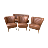 Mid-century sky brown cocktail chairs and sofa, 1950s, set of 4