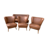 Mid-century sky brown cocktail chairs and sofa, 1950s, set of 4