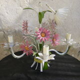 Vintage chandelier in painted sheet metal with flowers