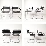 Pair Vintage Italian Cantilever Chairs Chrome Leather Armrests Bauhaus Style