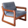 Scandinavian armchair in teak Komfor, blue-grey fabric, 1960s, sled base (2 available)