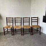 Set of 4 straw chairs from the 50s Dudouyt