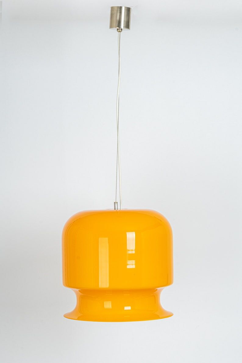 Yellow glass pendant lamp Peill & Putzler Germany 1970s