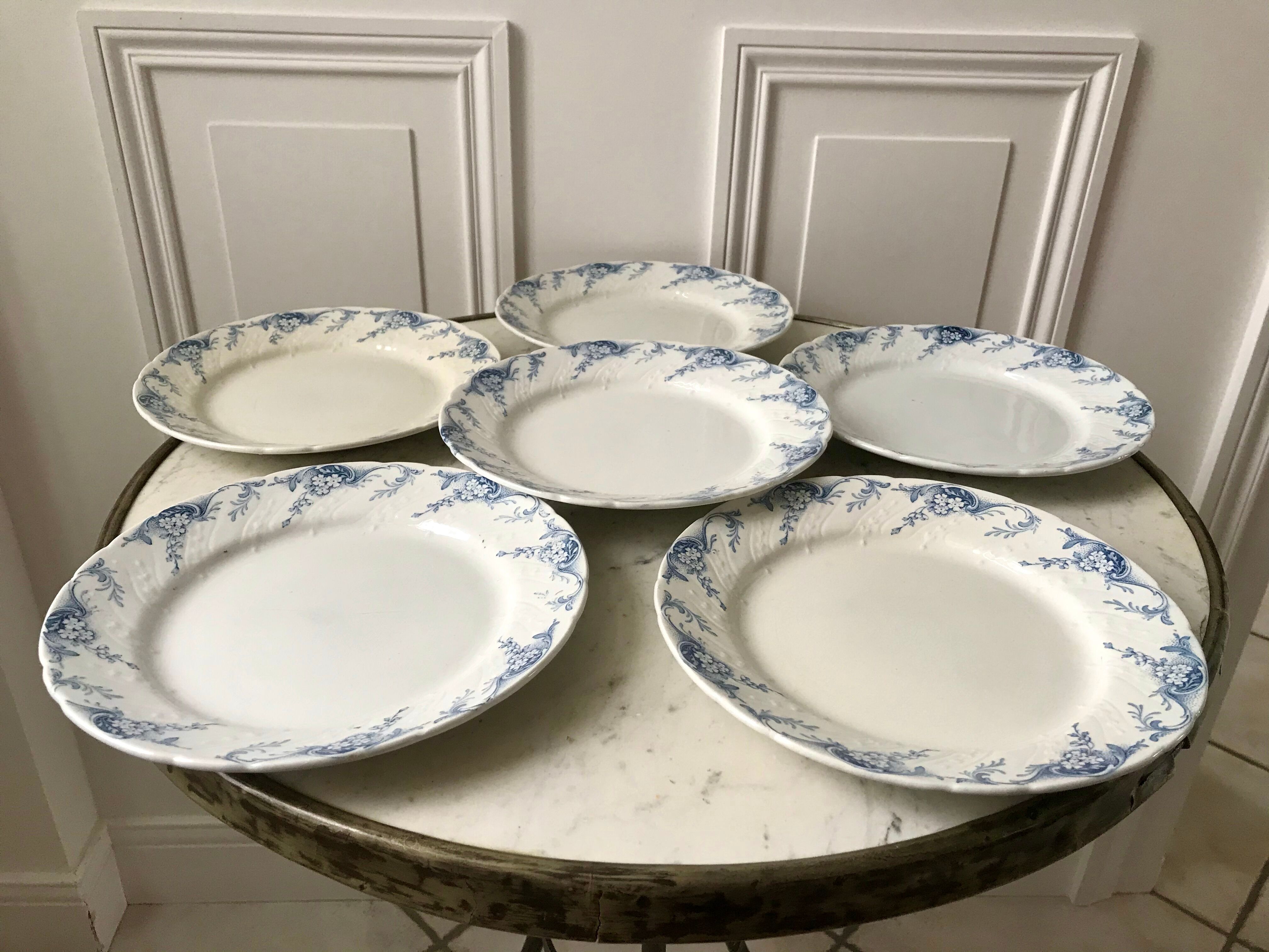 set of 6 flat plates in Terre de Fer K&G Lunéville model "Angèle" late nineteenth