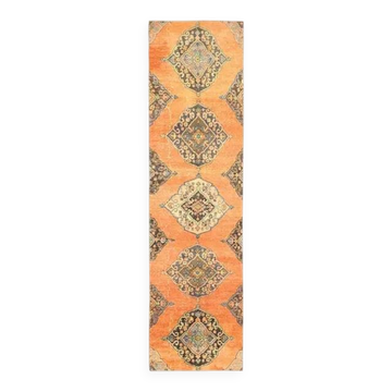 1970s Vintage Turkish Hand-Knotted Wool Cotton Orange Runner Rug 88x337