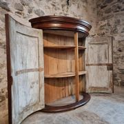 Antique demi-lune cabinet in walnut, late 18th century, French château.