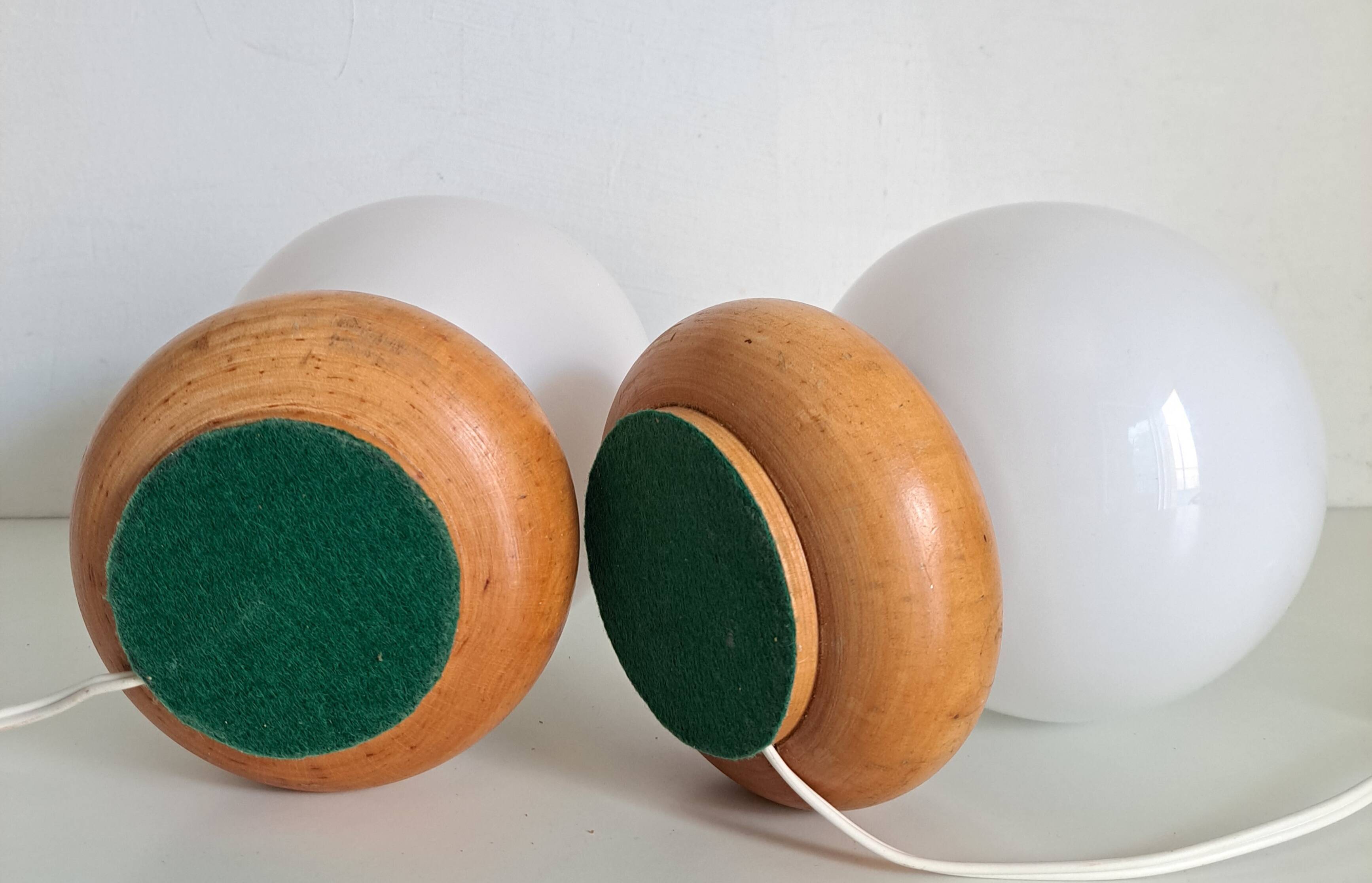 Pair of wooden bedside lamps