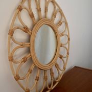 Vintage rattan and bamboo sun mirror