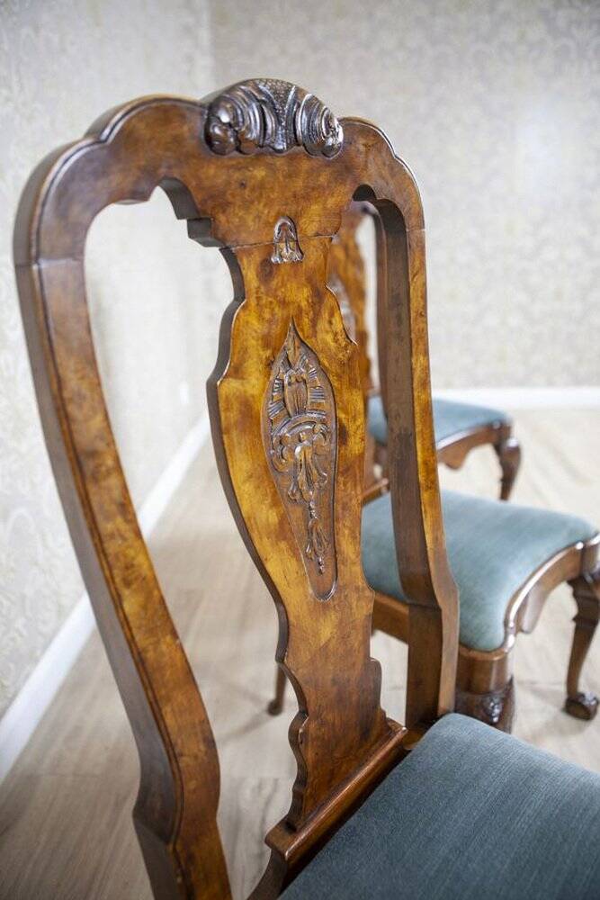 Vintage English Walnut Chairs, 1920s, Set of 3
