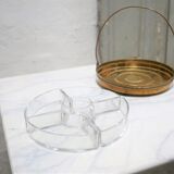 Plateau de service à apéritif vintage en laiton et en verre
