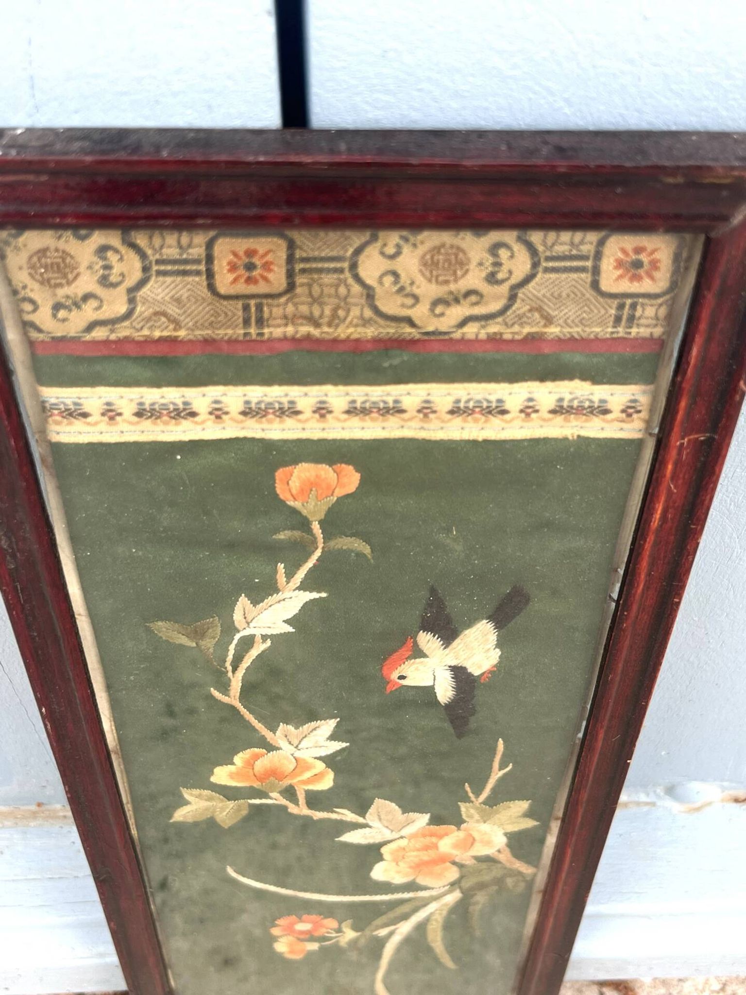 Framed Chinese Silk Embroidery Panel with Bird and Blossoms