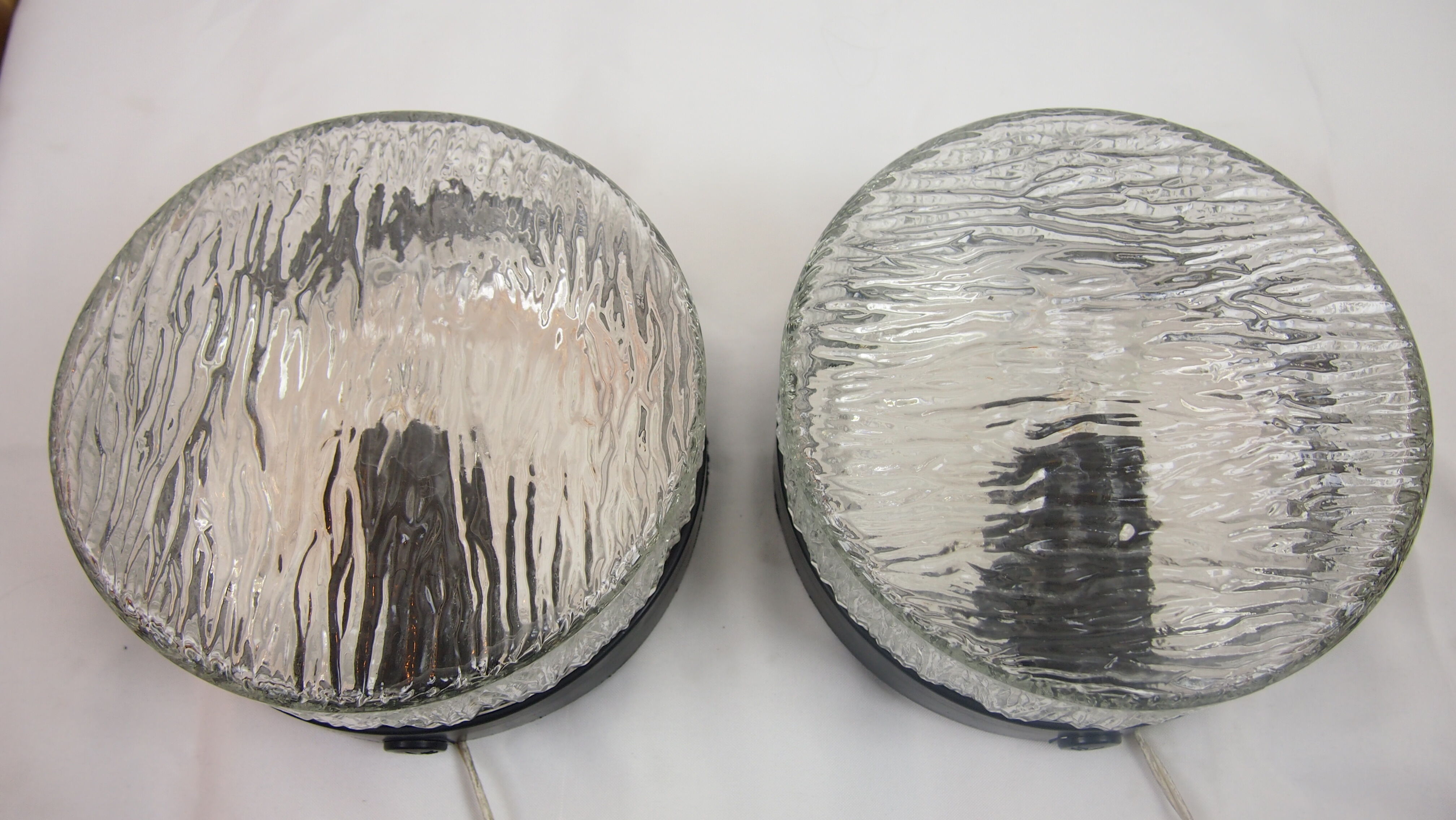 Pair of mapelec textured glass wall lights, 1970