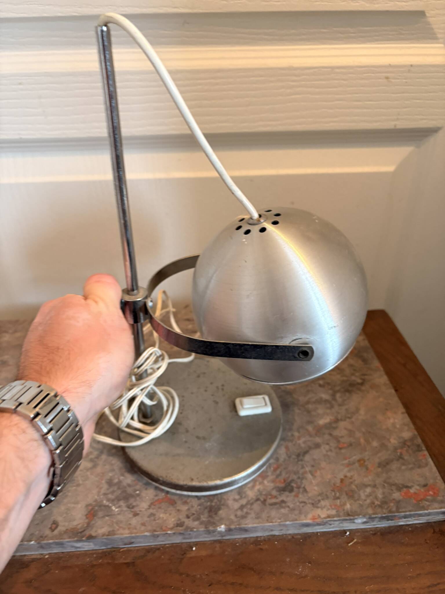 Old Vintage Retro Industrial Silver Metal Eyeball Lamp
