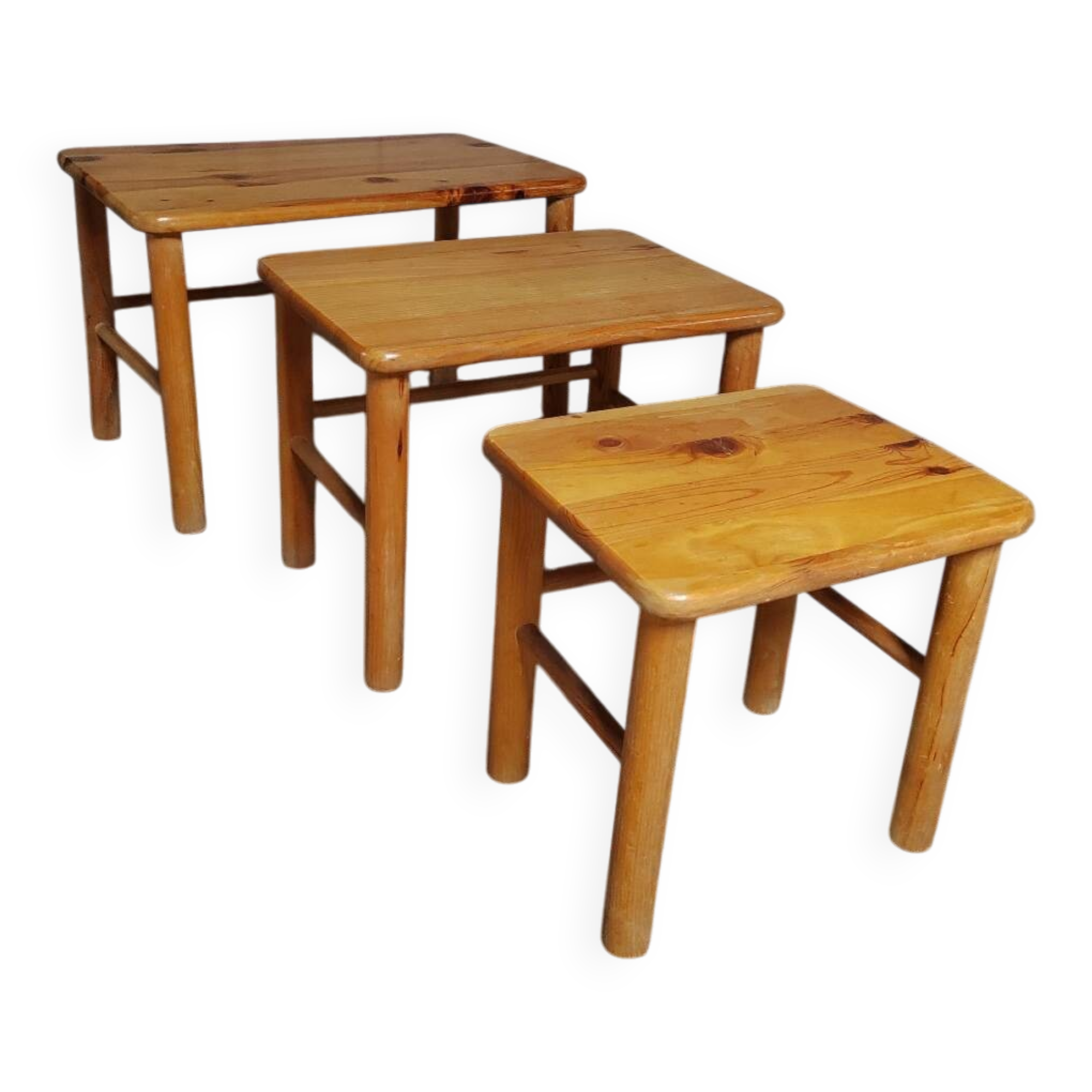 Nest of tables, pine, 1980s.