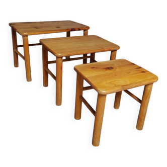 Nest of tables, pine, 1980s.