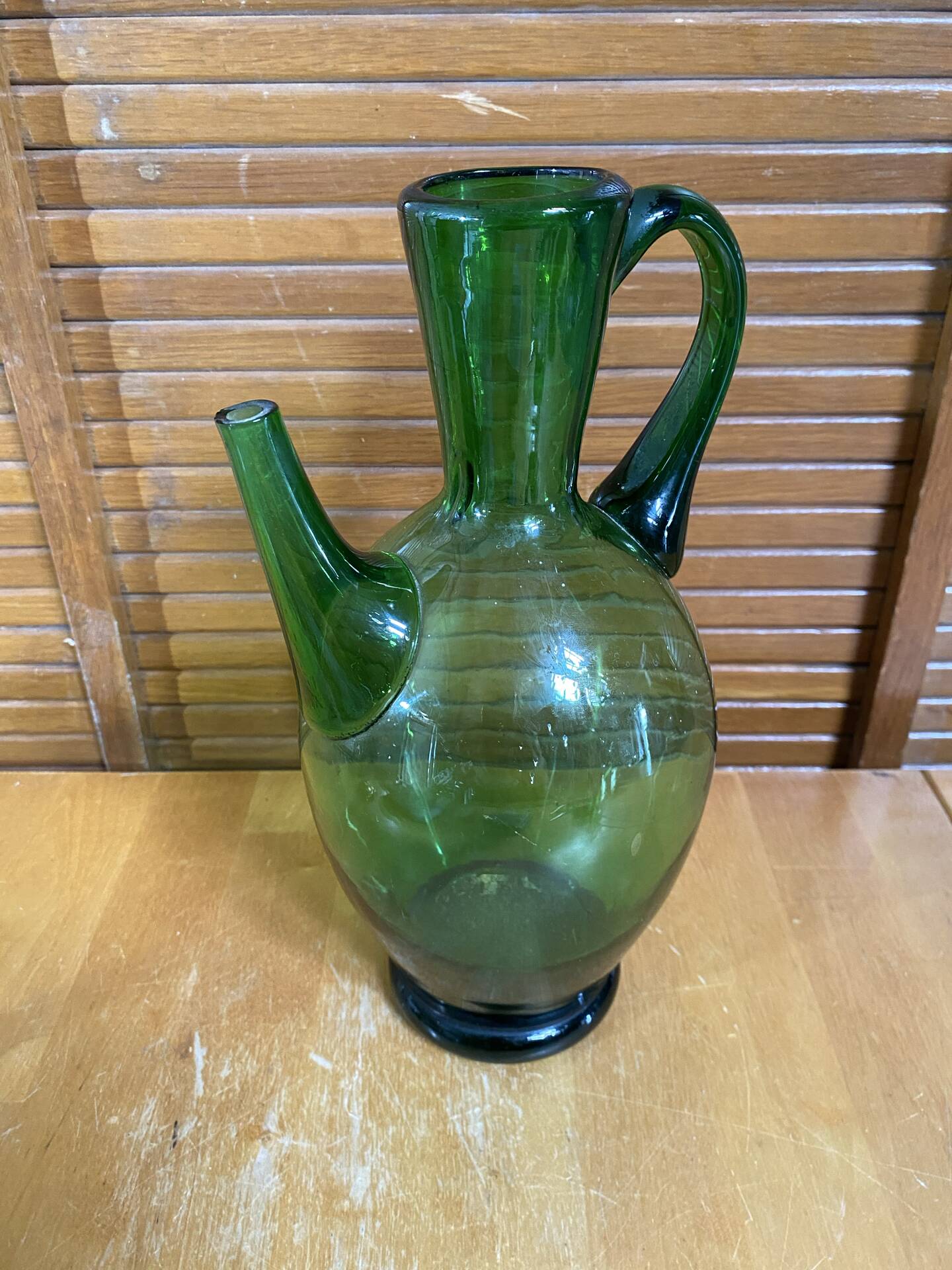 Old pitcher jug empoli bubbled green glass italy vintage