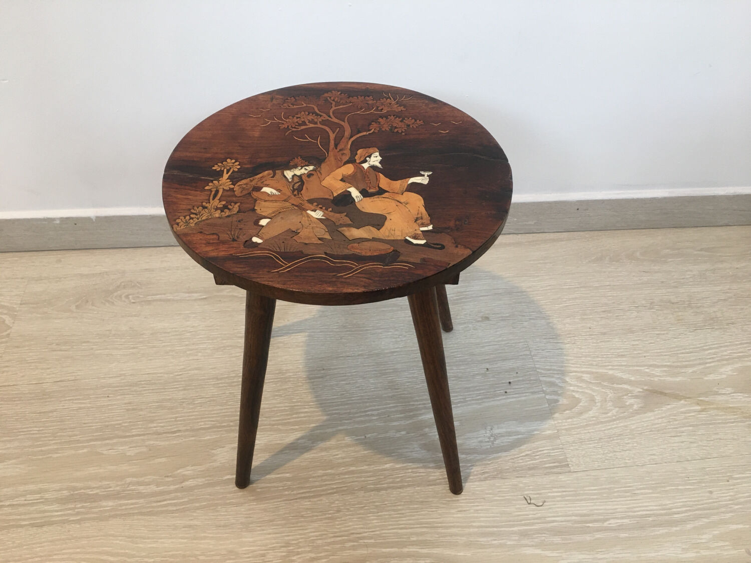Inlaid wood side table