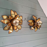 Pair of floral wall sconces in brass, Maison Jansen, 1970