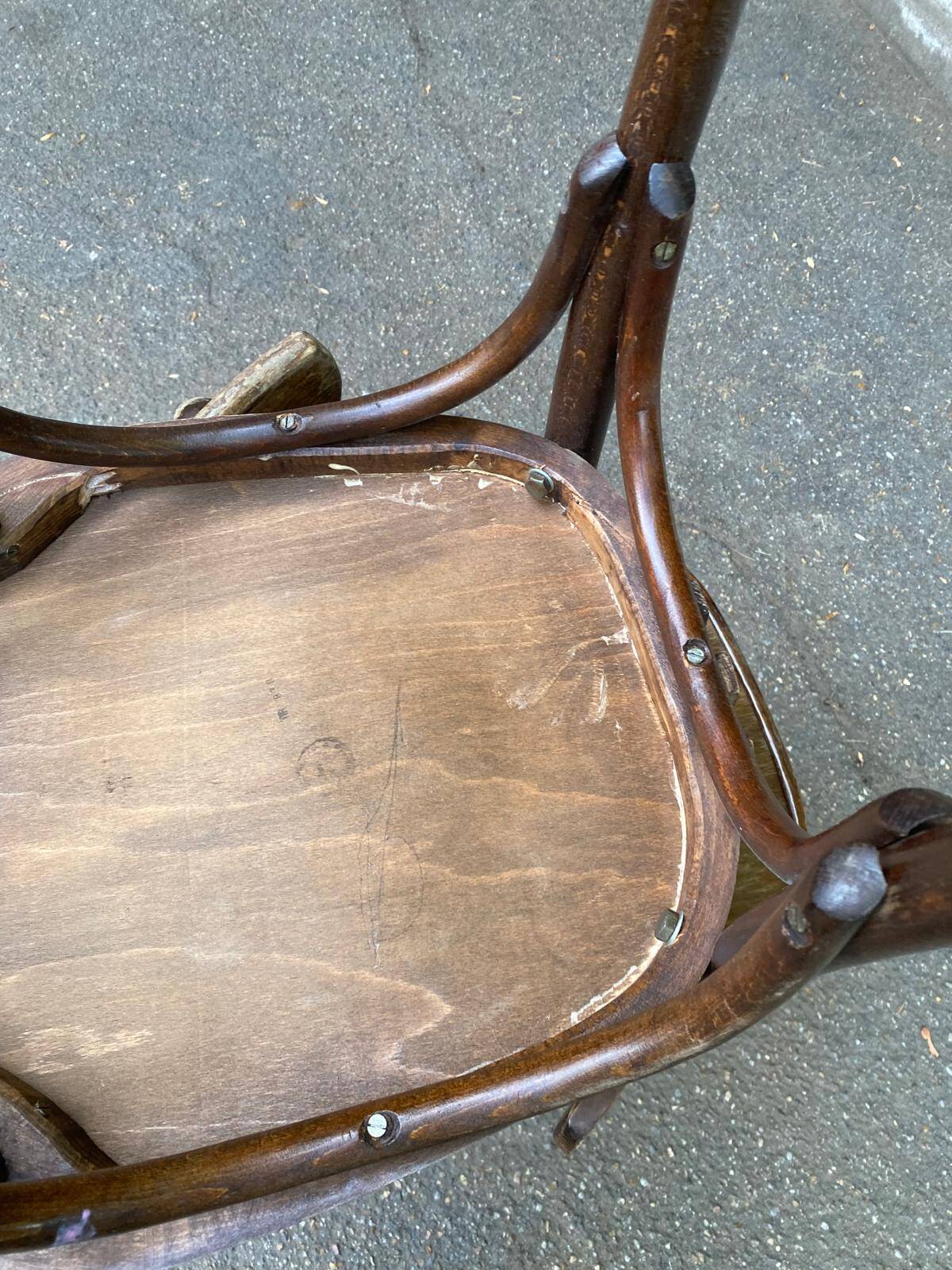 2 solid wood curved walnut bistro chairs in burgundy