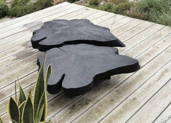 Table basse bois brûlé