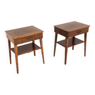 Set of 2 Scandinavian mahogany bedside tables, Sweden, 1950