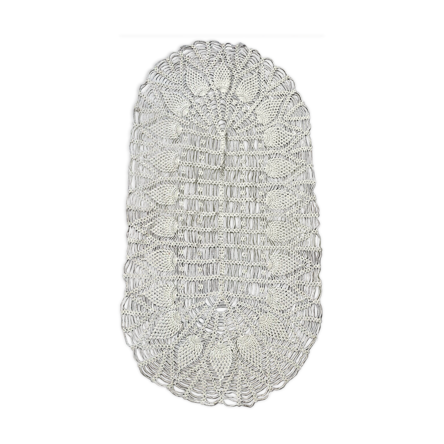 Old oval doily made by hand in beige crochet