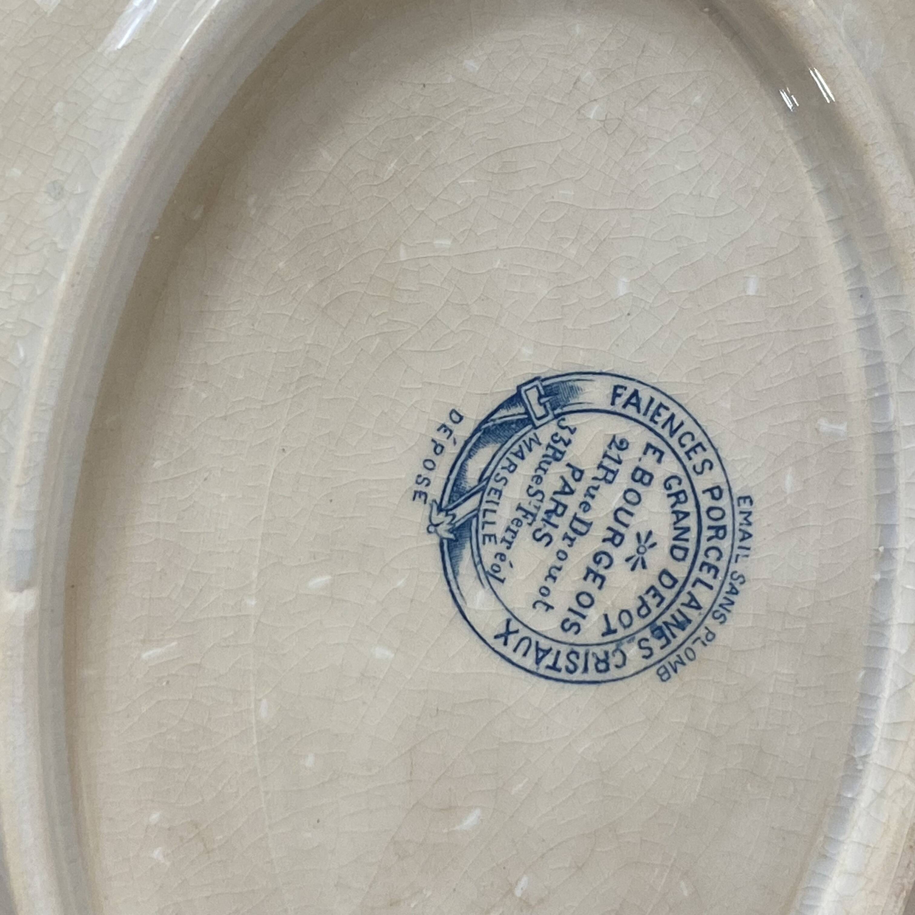 Small iron earth dish Emile Bourgeois blue flower garland pattern